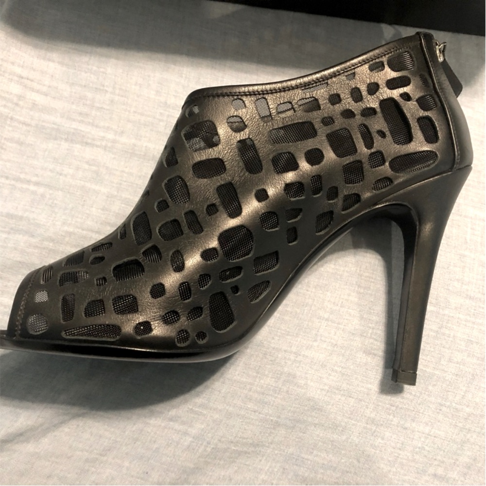 Chanel Black Leather Cutout Mesh Open toe Booties